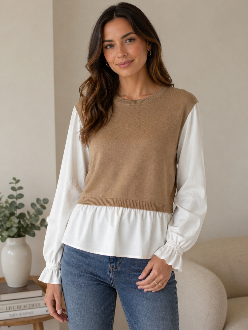 Brand New with tags peplum dress shirt sweater by French Connection. Size L